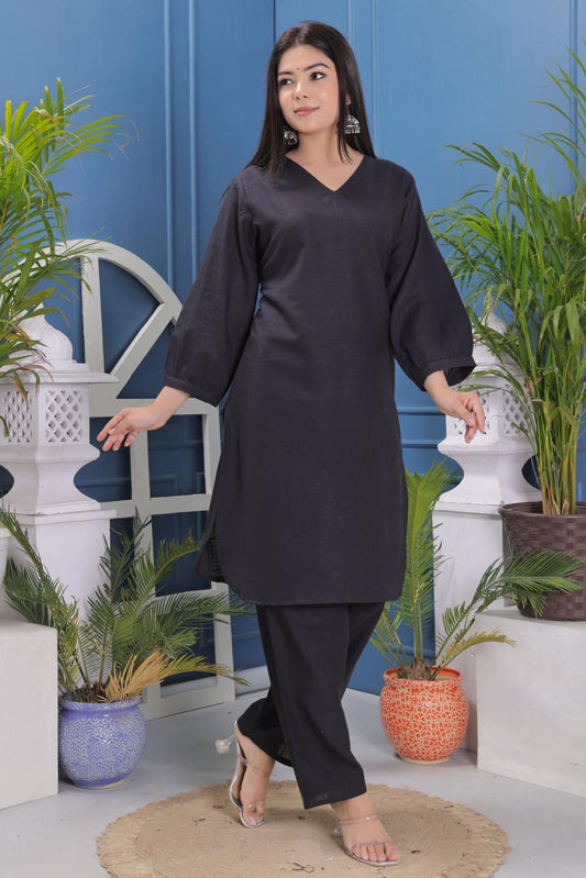 Pure Cotton Slub Fabric Kurta And Pant Set.