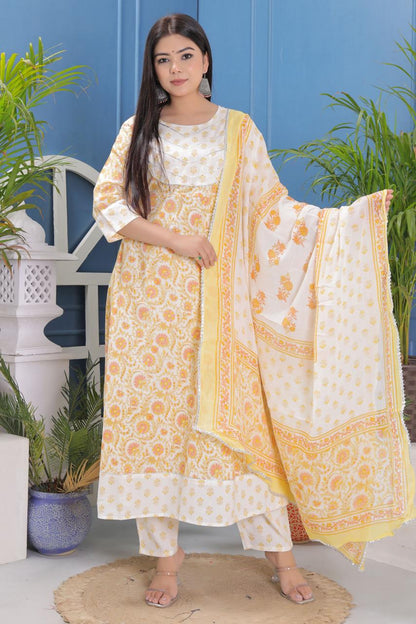 Anarkali Pattern Kurta, Pant And Dupatta Set.