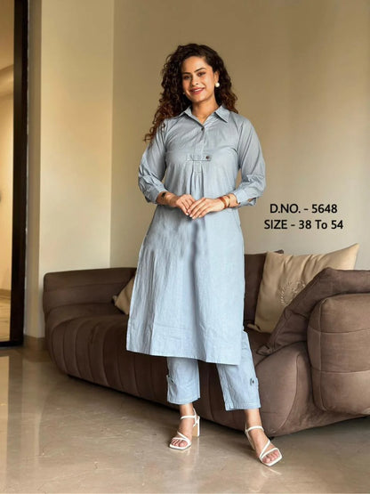 Heavy Rayon A-Line Kurti with Katha Work and Stylish Pants