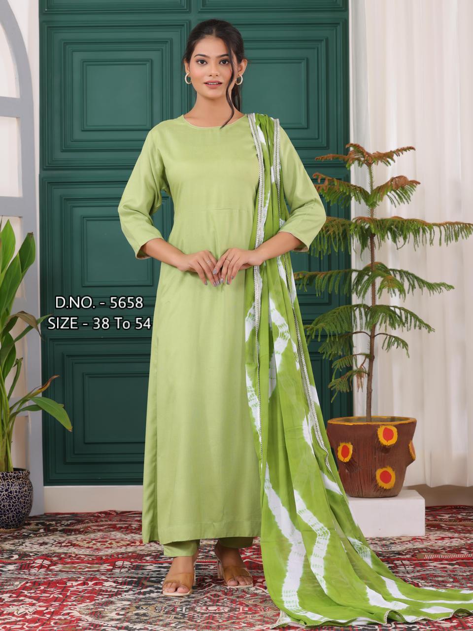 Elegant Heavy Rayon Flared Long Kurti Set with Hand Tye-Dye Chiffon Dupatta