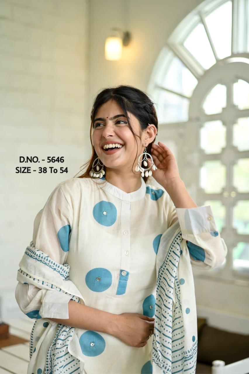 Chic Printed Mulmul Double Layered Kurti Set with Handcrafted Adda Work