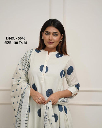 Chic Printed Mulmul Double Layered Kurti Set with Handcrafted Adda Work