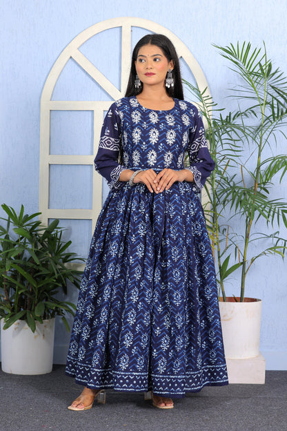 Graceful Floral Print Viscose Cotton Anarkali Kurta