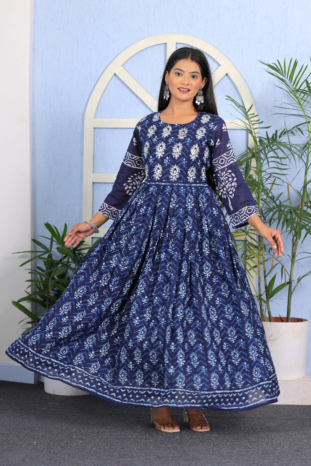 Graceful Floral Print Viscose Cotton Anarkali Kurta