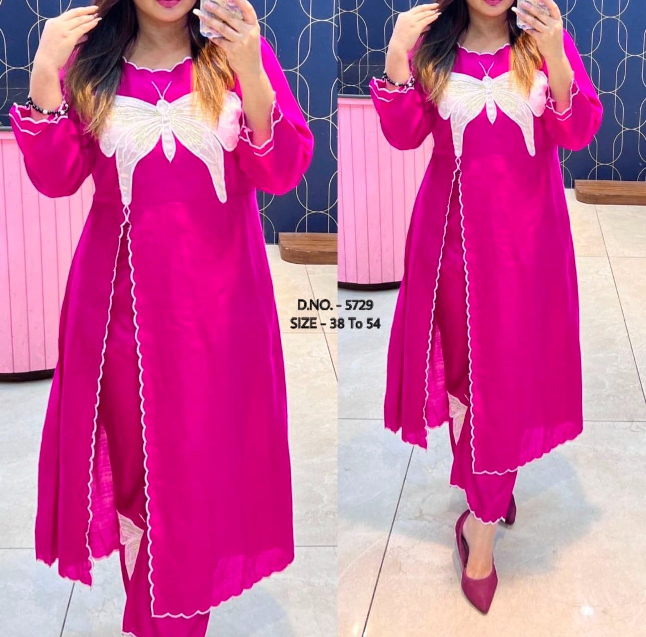Elegant Heavy Cotton Slub/Cotton Flex (Khadi) Aari Embroidered Long Kurti & Pant Cord Set