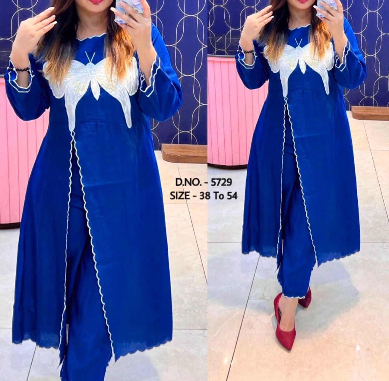Elegant Heavy Cotton Slub/Cotton Flex (Khadi) Aari Embroidered Long Kurti & Pant Cord Set