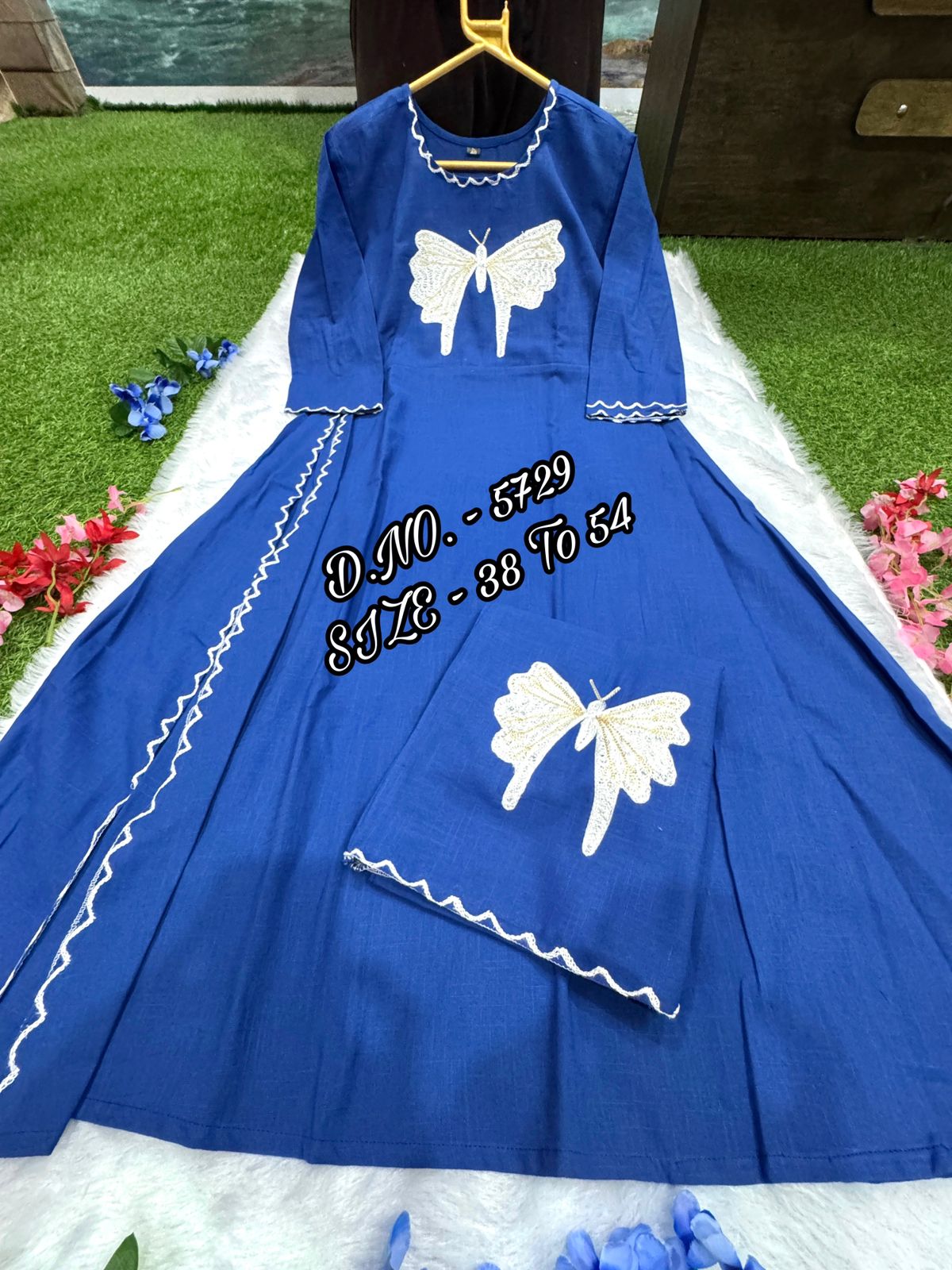Elegant Heavy Cotton Slub/Cotton Flex (Khadi) Aari Embroidered Long Kurti & Pant Cord Set