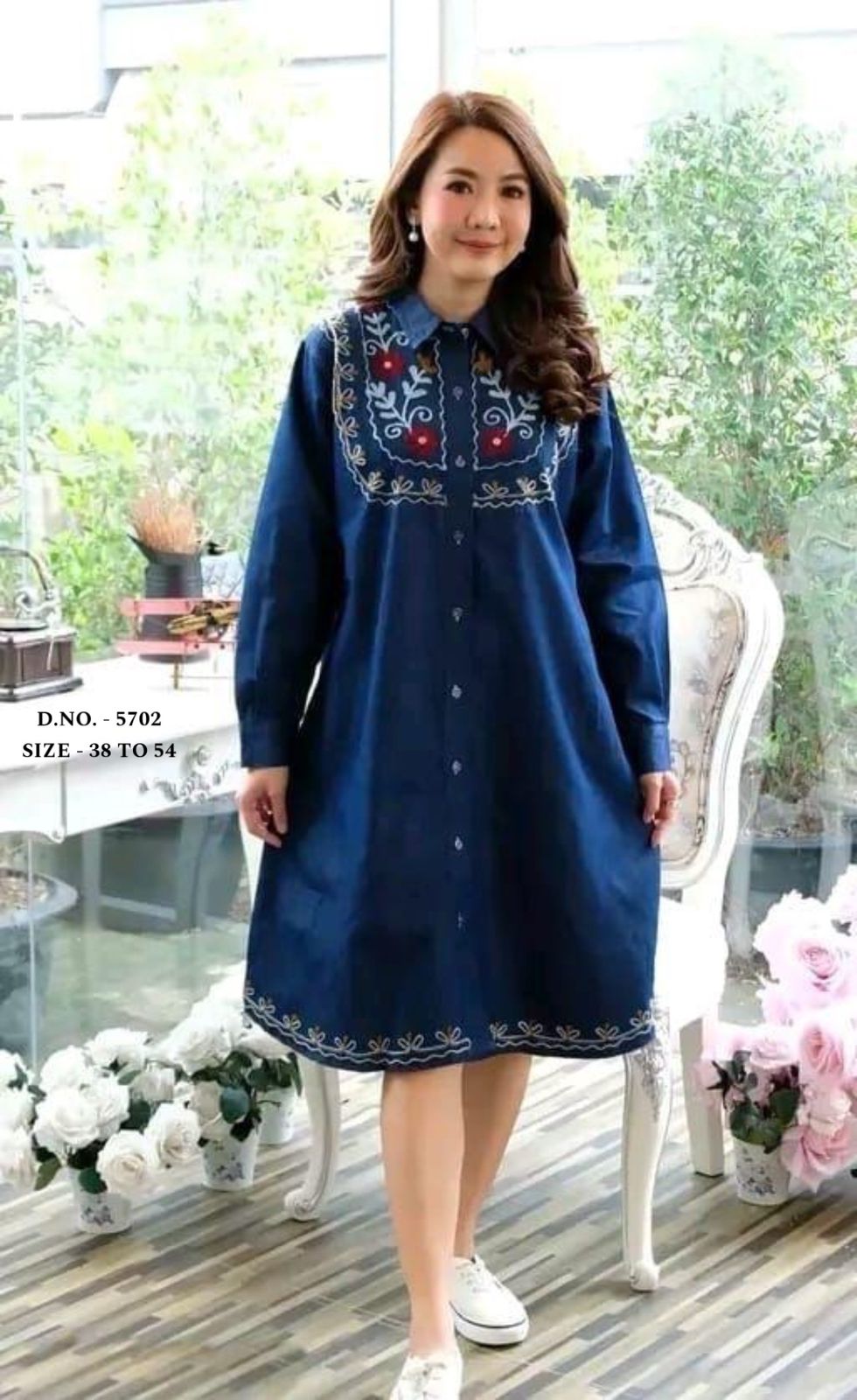 Beautiful Heavy Denim A-Line Kurti with Aari Embroidery & Pockets