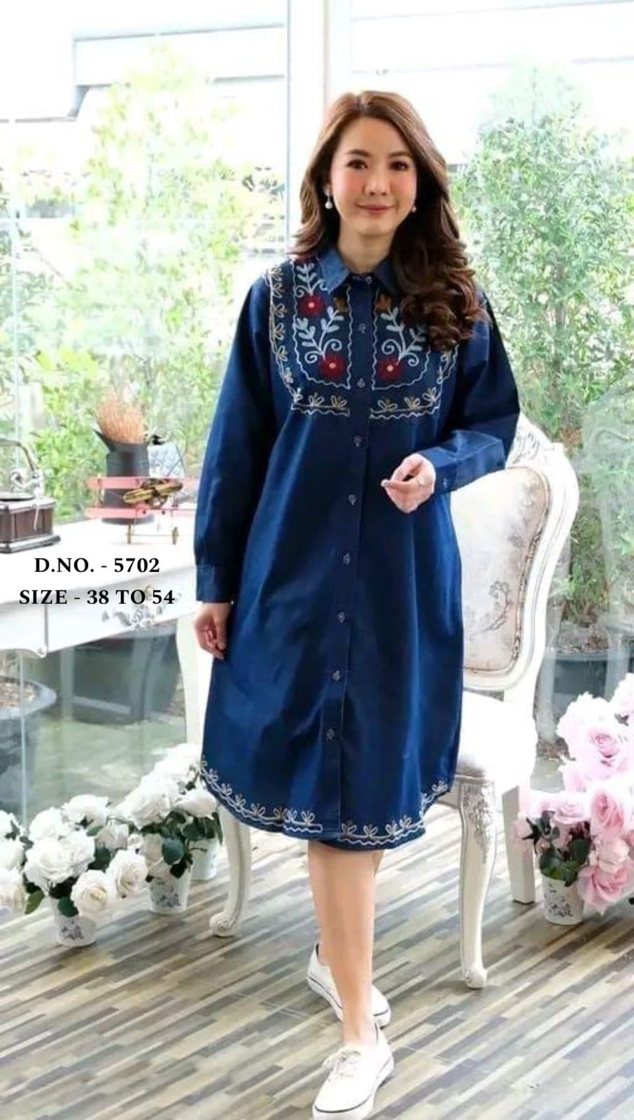 Beautiful Heavy Denim A-Line Kurti with Aari Embroidery & Pockets