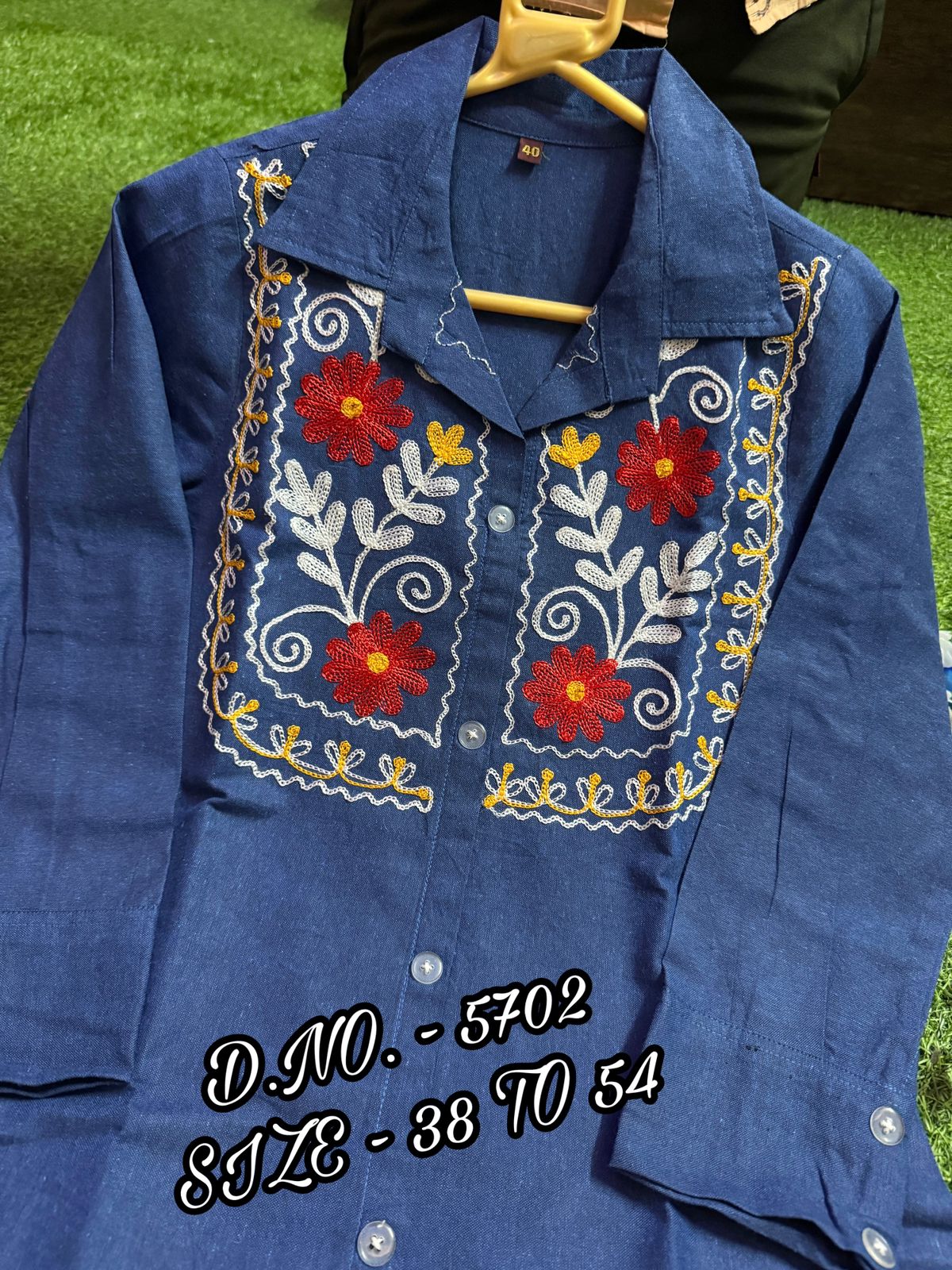 Beautiful Heavy Denim A-Line Kurti with Aari Embroidery & Pockets