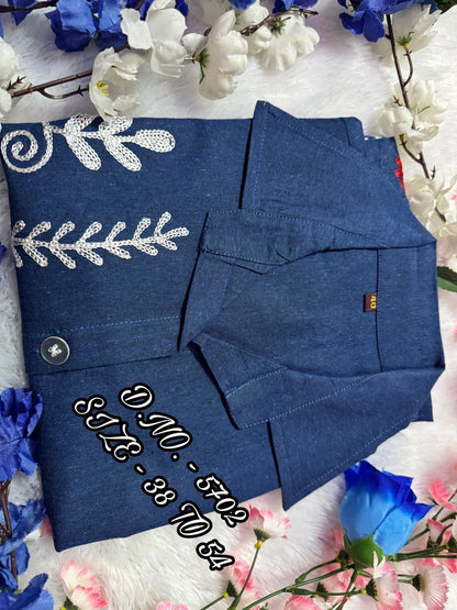 Beautiful Heavy Denim A-Line Kurti with Aari Embroidery & Pockets