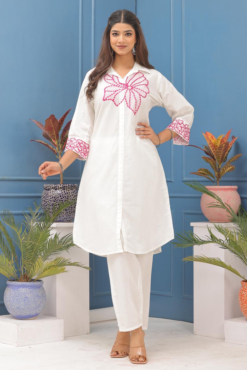 Pure  Cotton Cambric Best Quality Fabric Kurta And Pant Set
