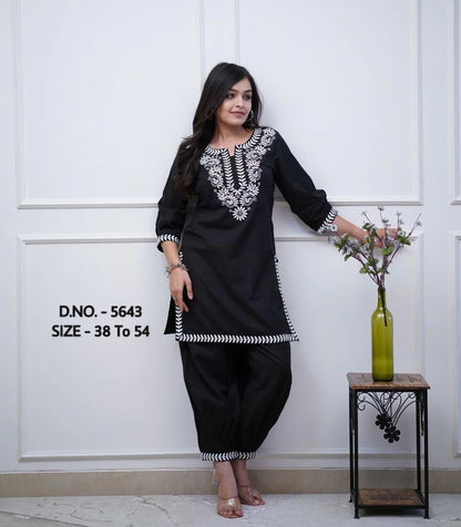 Pure Cotton Cambric Kurti with Hand Aari Embroidery and Afghani Style Pants