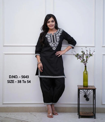 Pure Cotton Cambric Kurti with Hand Aari Embroidery and Afghani Style Pants