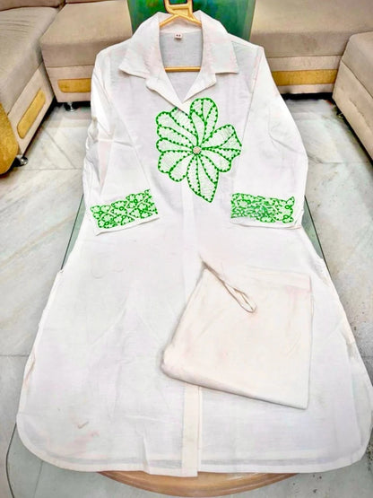 Pure  Cotton Cambric Best Quality Fabric Kurta And Pant Set