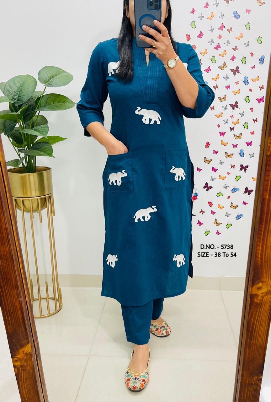 Pure Cotton Slub Khadi Kurti & Pant Set