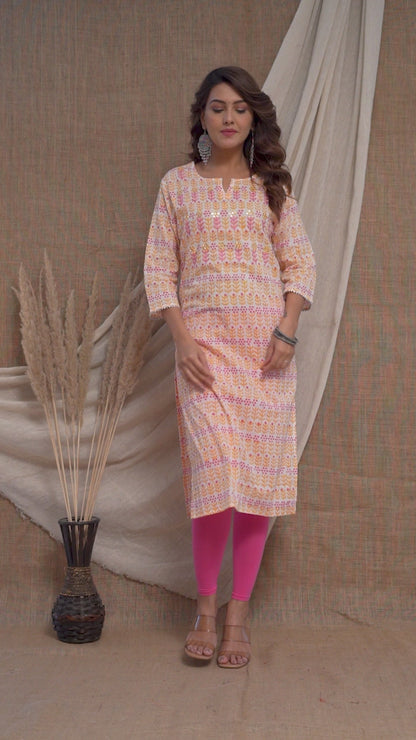 Women Printed Cotton Blend Single Straight Kurta